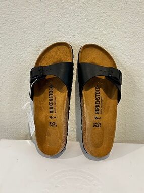 NWT Birkenstock Madrid  Birko-Flor Black, Size 37 L6/M4, Retail $83